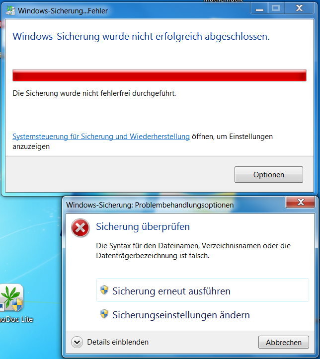 Fehlermeldung nach Abbruch der Win7 Systemsicherung