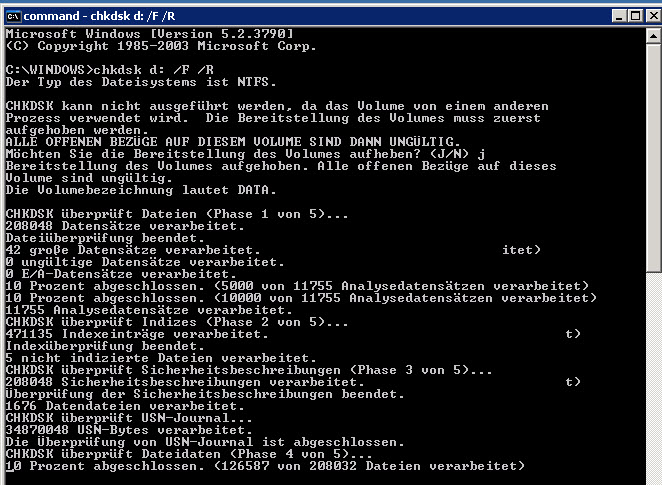 Hier bleibt chkdsk hängen