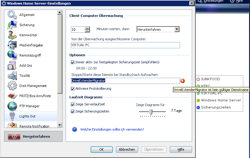 Hier die Fehlermeldung von LightsOut...