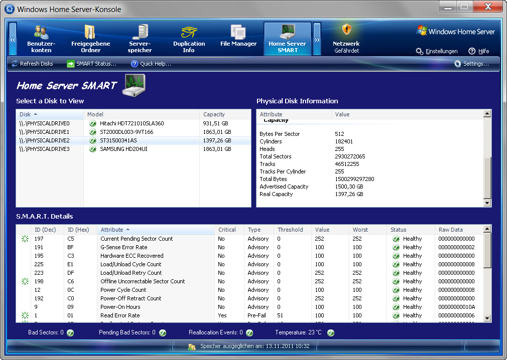 Aktueller SMART Status