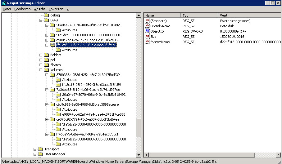 Disk Eintrag Registry