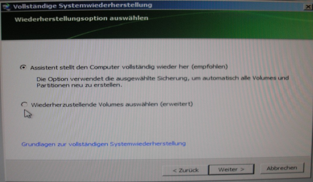 Auswahl ob alles oder einzelne Partition