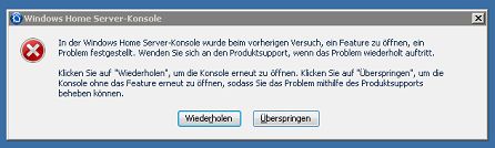 WHS Konsolenfehlermeldung...
