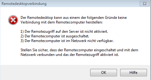 Fehlermeldung beim Erstellen einer RDP Verbindung zum WHS 2011
