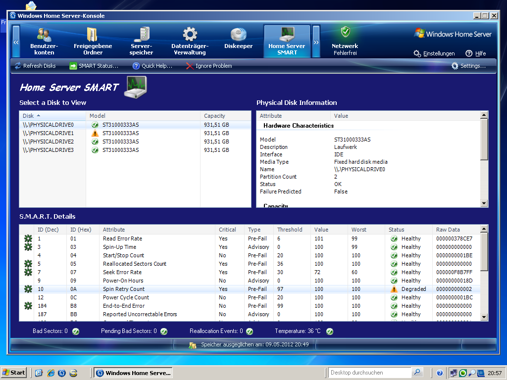 Werte der Systemplatte
