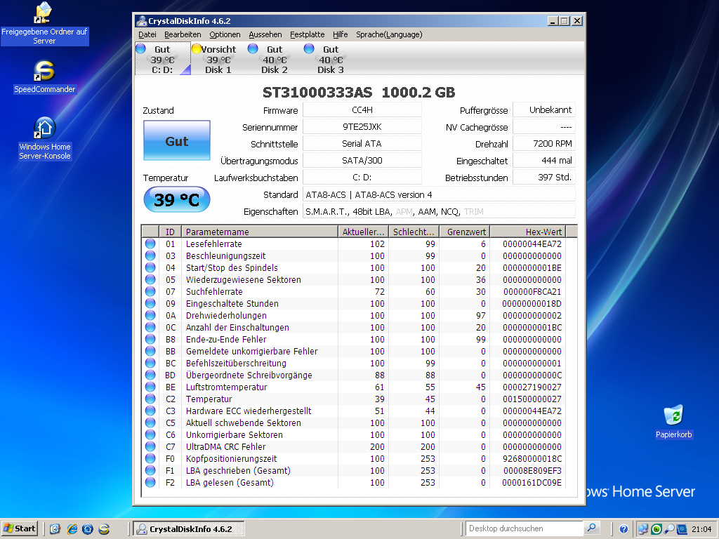 Werte der Systemplatte