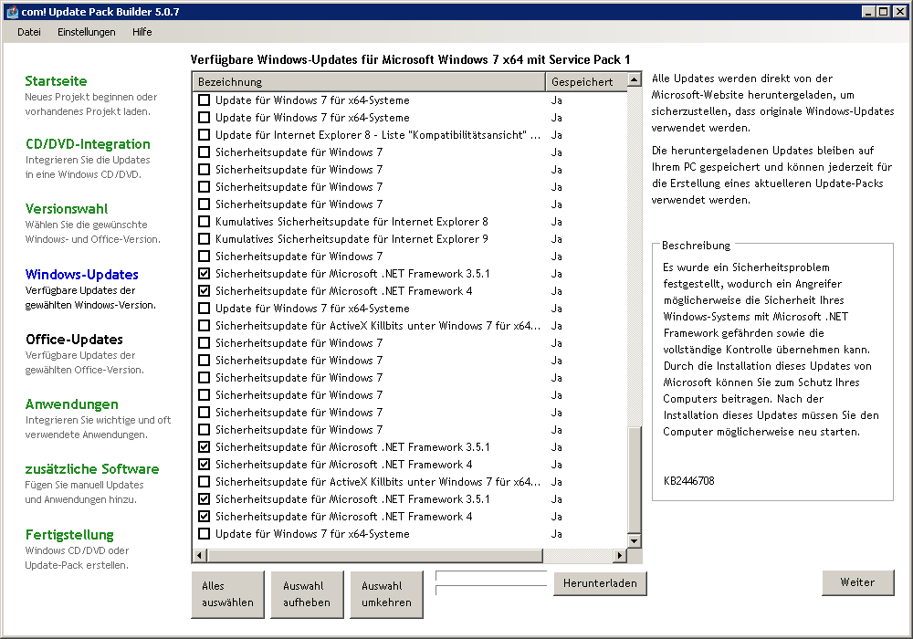 Framework-Updates mit dem !Com Updater herunterladen