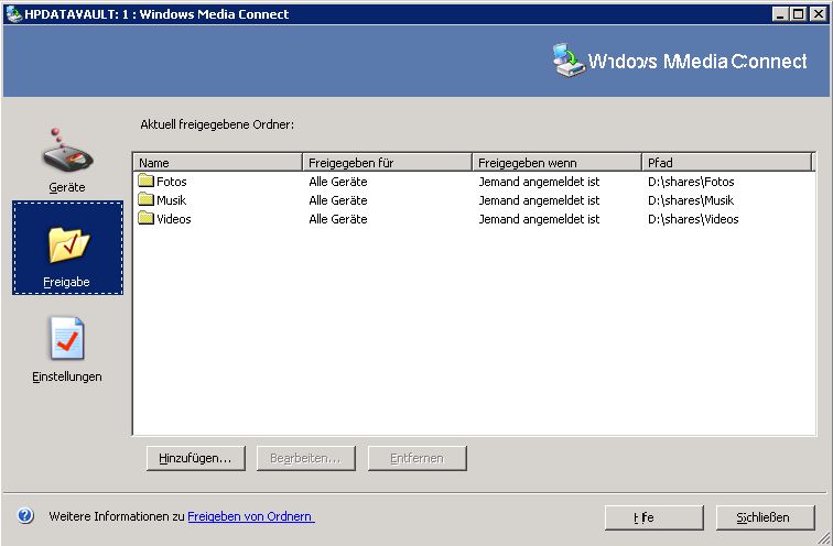 Windows Media Connect Freigabe