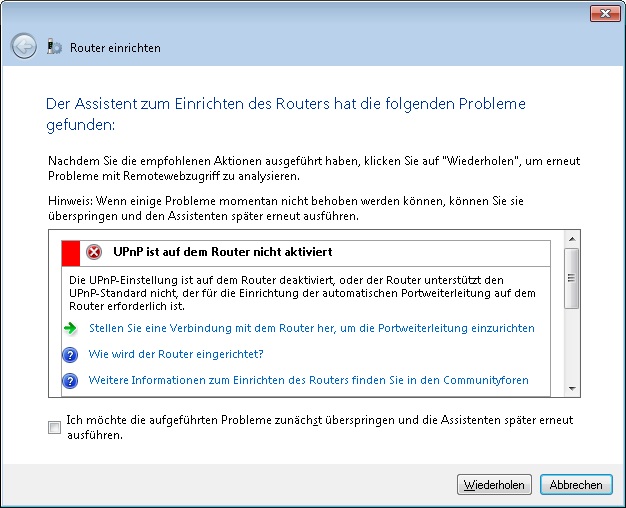Fehler Einrichtung RemoteWebzugriff
