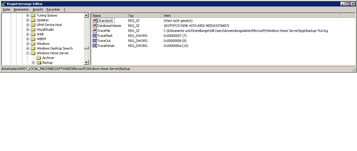 Screenshot Registry Backup-Zweig
