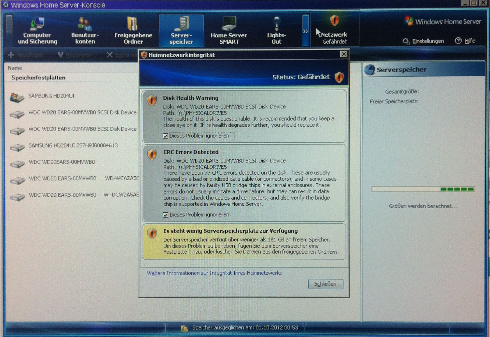 HDD 5 - zentrale Fehlermeldungen (seit Monaten keine weiteren mehr aufgetaucht).