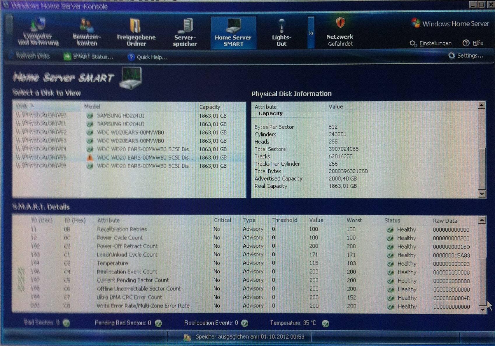HDD 5 - Fenster 2 und 3 heruntergescrollt