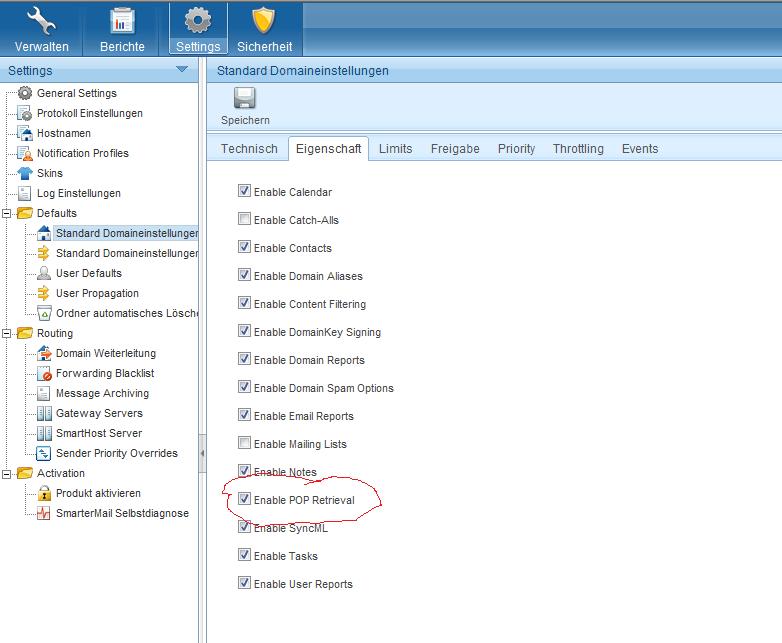 Hier wird POP3 aktiviert