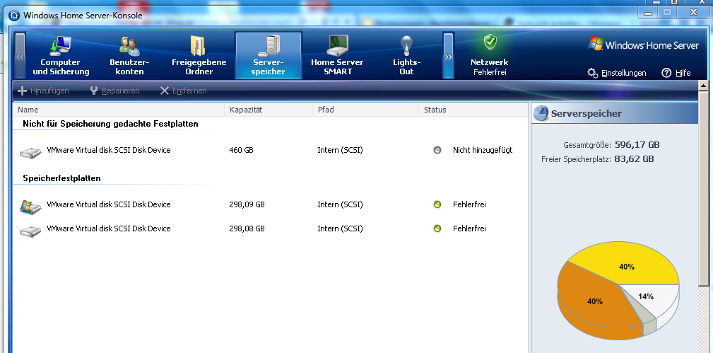 Screenshot Home Server Console